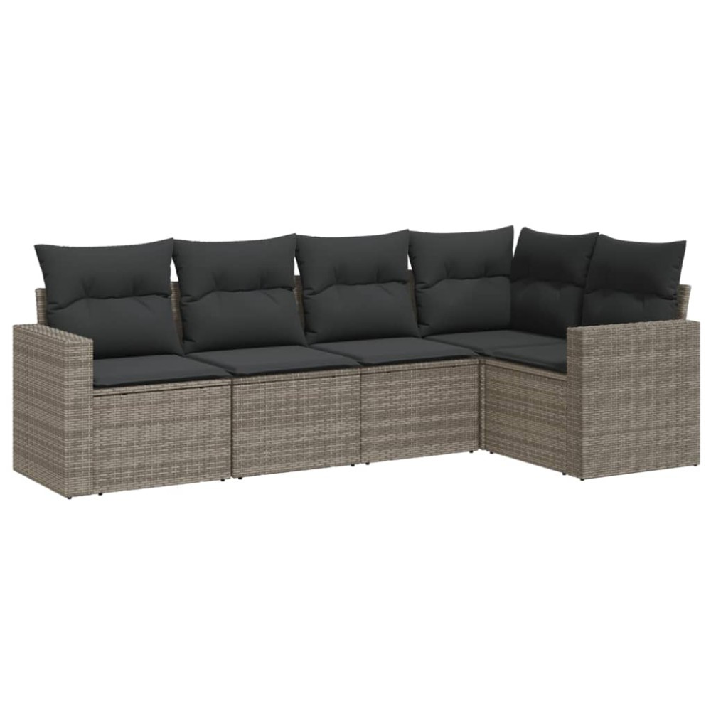 vidaXL Set canapea de grădină cu perne, 5 piese, gri, poliratan