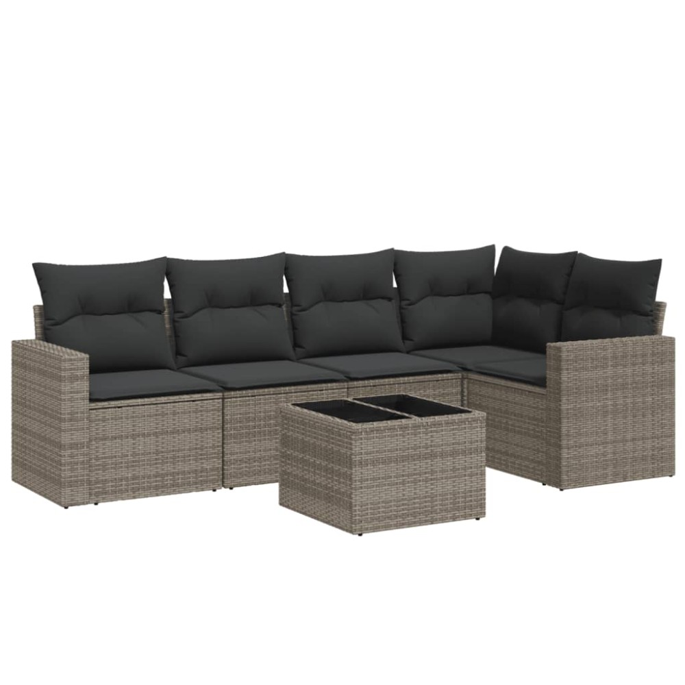 vidaXL Set mobilier grădină cu perne, 6 piese, gri, poliratan