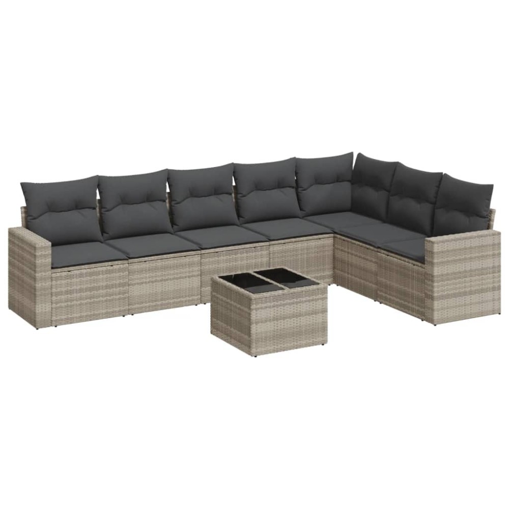 vidaXL Set mobilier de grădină cu perne, 8 piese gri deschis poliratan