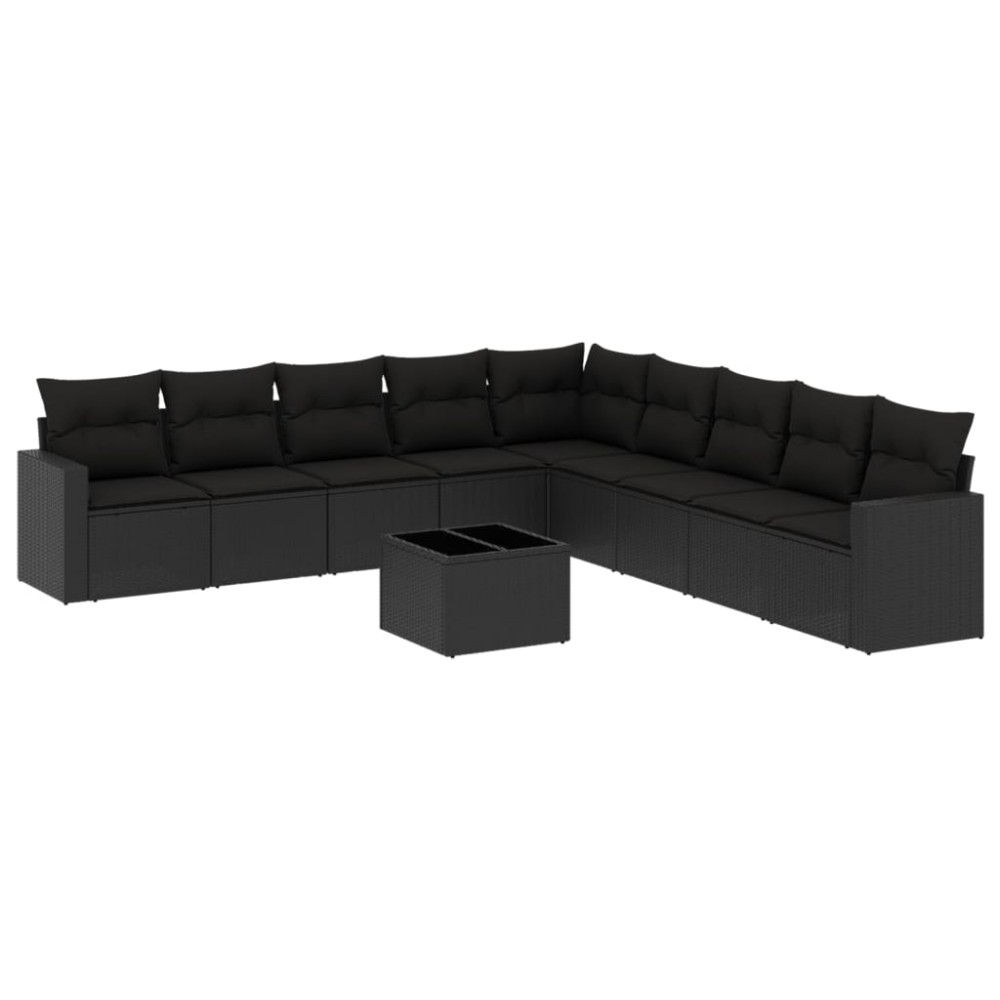 vidaXL Set canapele de grădină cu perne, 10 piese, negru, poliratan