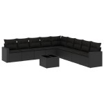 vidaXL Set canapele de grădină cu perne, 10 piese, negru, poliratan