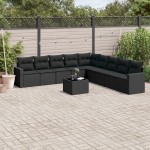 vidaXL Set canapele de grădină cu perne, 10 piese, negru, poliratan