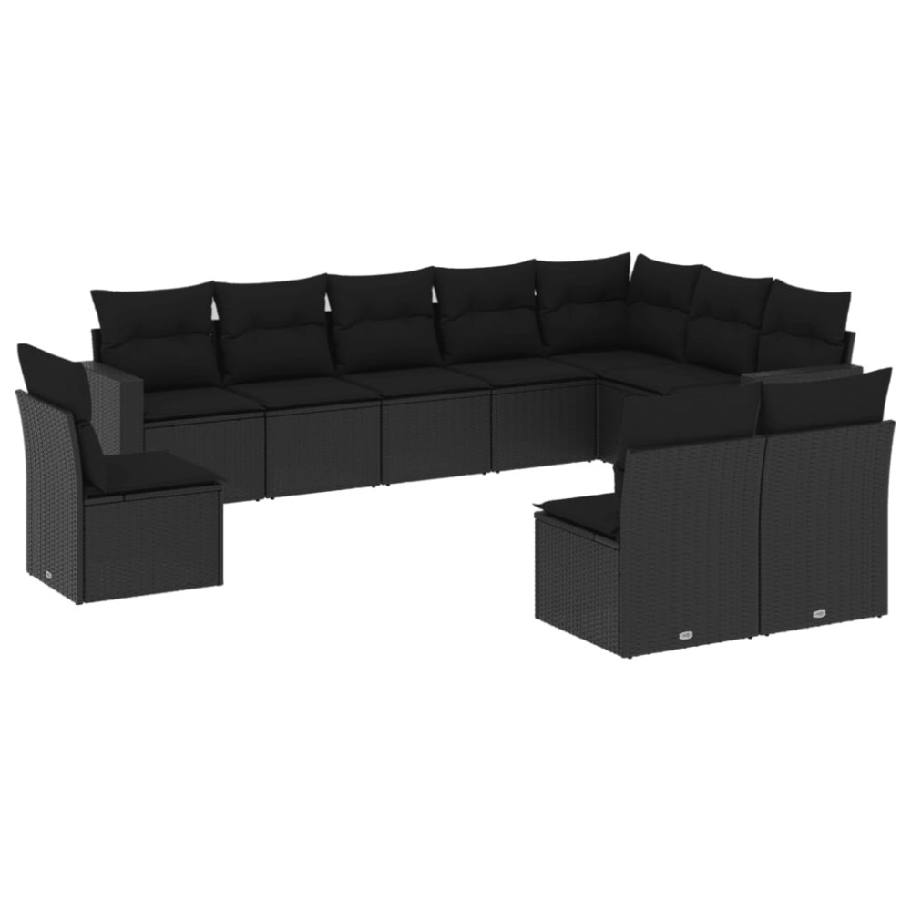vidaXL Set canapele de grădină cu perne, 10 piese, negru, poliratan