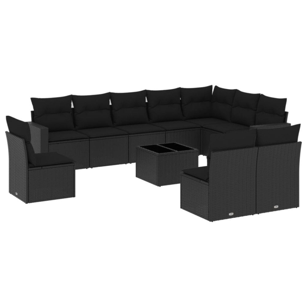 vidaXL Set canapele de grădină cu perne, 11 piese, negru, poliratan