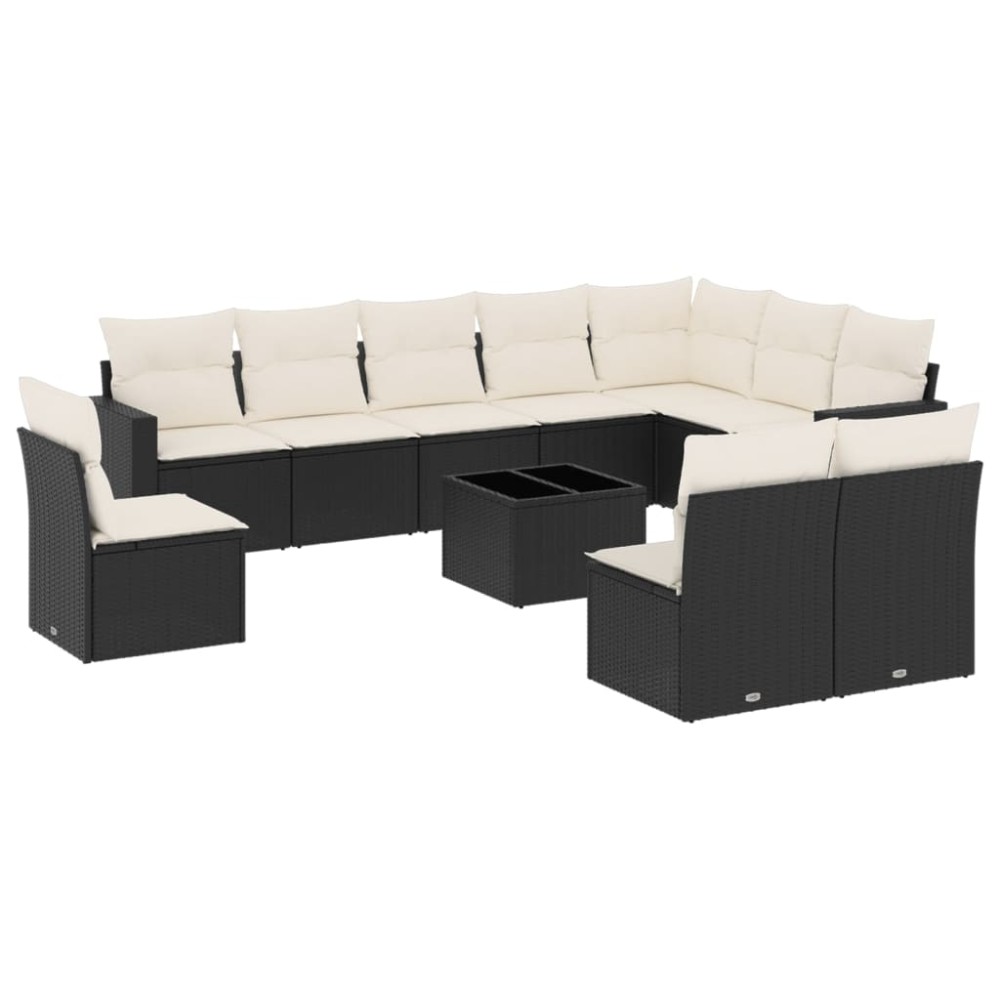 vidaXL Set canapele de grădină cu perne, 11 piese, negru, poliratan