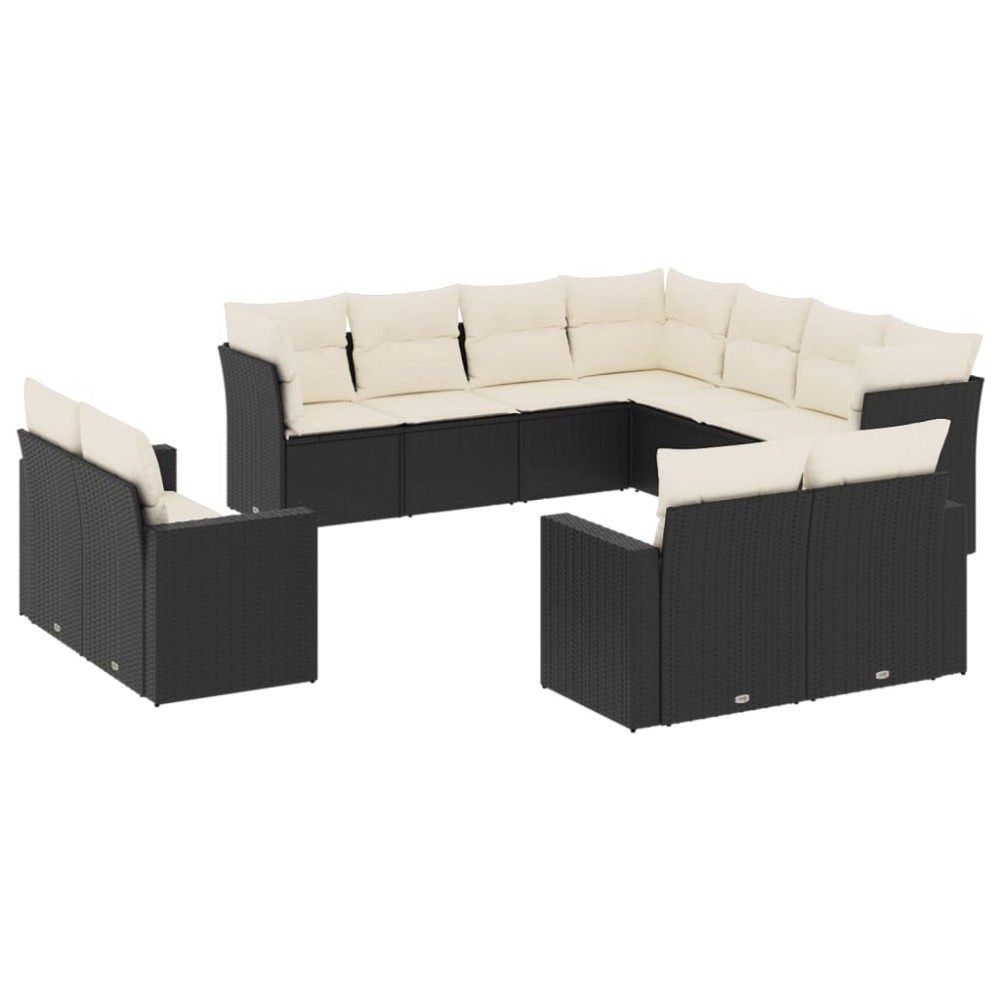 vidaXL Set canapele de grădină cu perne, 11 piese, negru, poliratan