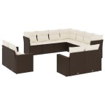 vidaXL Set canapele de grădină cu perne, 11 piese, maro, poliratan
