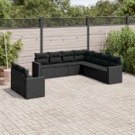 vidaXL Set mobilier de grădină cu perne, 9 piese, negru, poliratan vidaXL Set mobilier de grădină cu perne, 9 piese, negru, poliratan