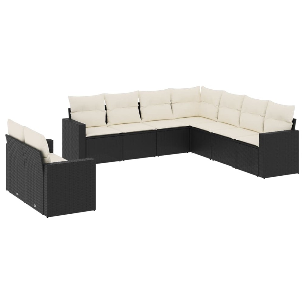 vidaXL Set mobilier de grădină cu perne, 9 piese, negru, poliratan