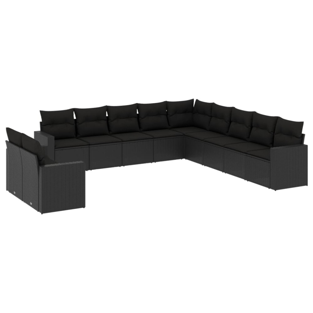 vidaXL Set canapele de grădină cu perne, 11 piese, negru, poliratan
