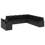 vidaXL Set canapele de grădină cu perne, 11 piese, negru, poliratan