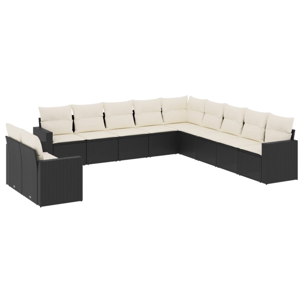 vidaXL Set canapele de grădină cu perne, 11 piese, negru, poliratan