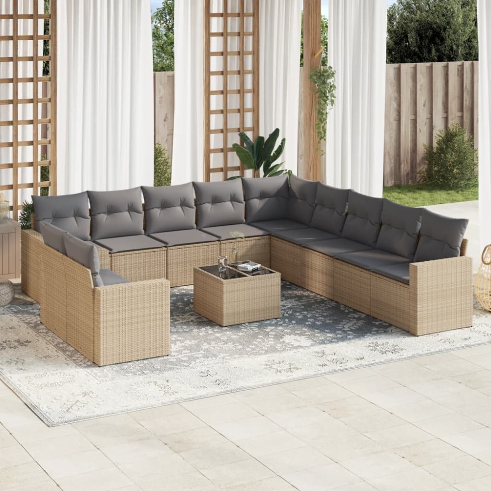 vidaXL Set canapele de grădină cu perne, 12 piese, bej, poliratan