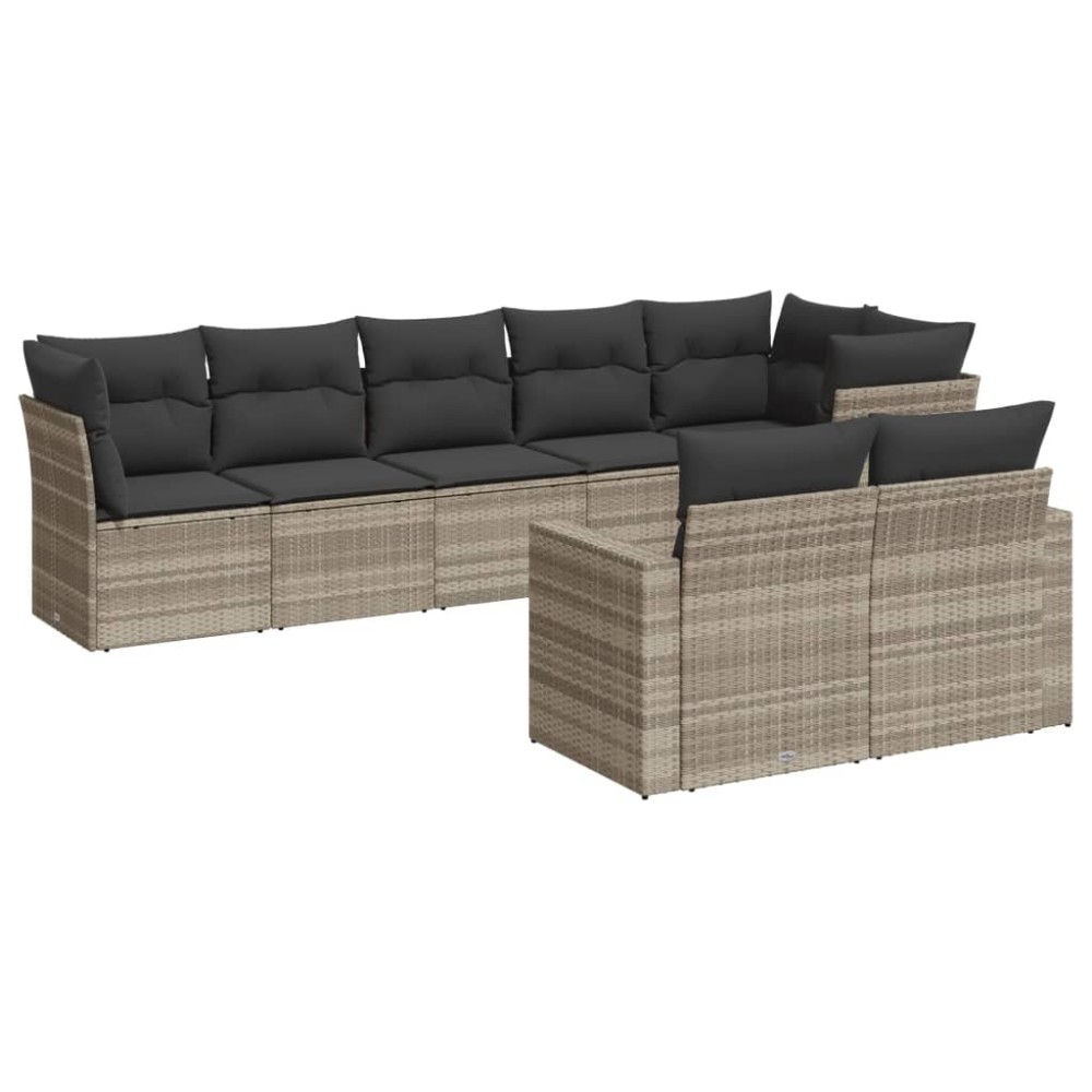 vidaXL Set mobilier de grădină cu perne, 8 piese gri deschis poliratan