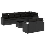 vidaXL Set mobilier de grădină cu perne, 9 piese, negru, poliratan
