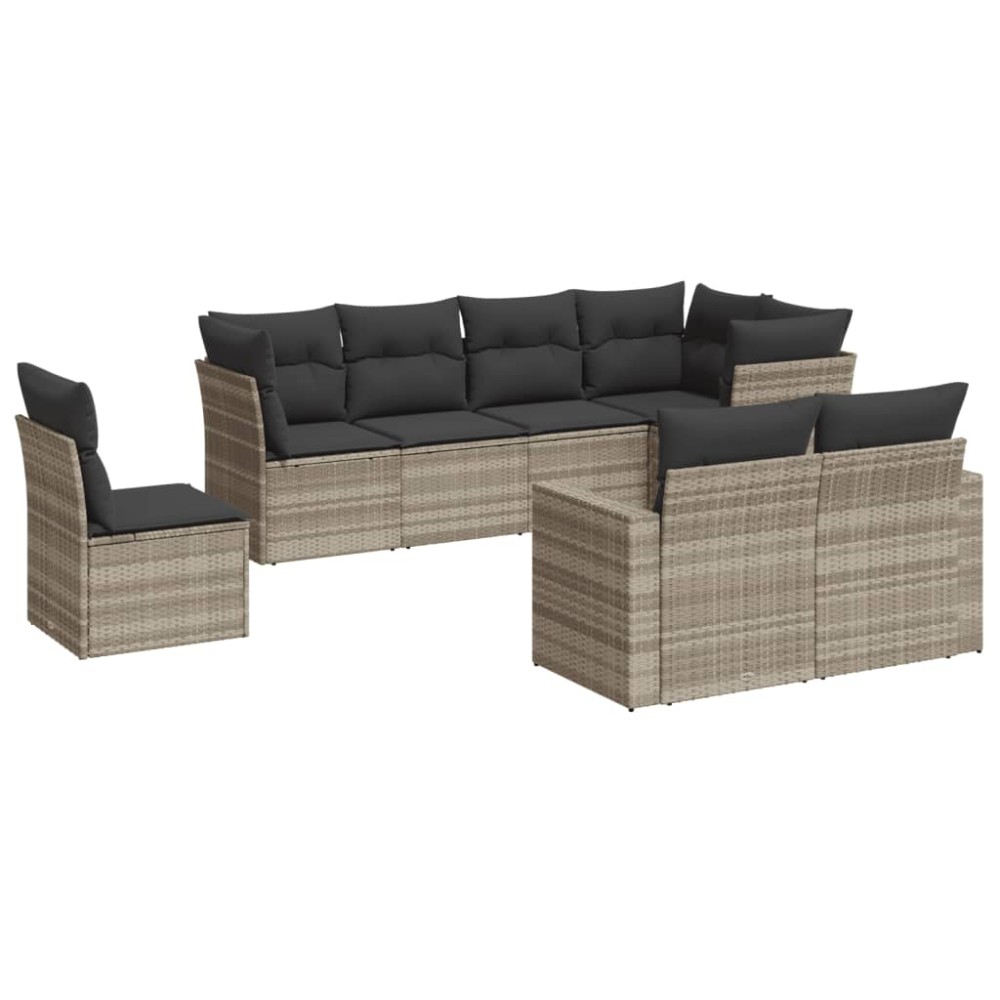vidaXL Set mobilier de grădină cu perne, 8 piese gri deschis poliratan