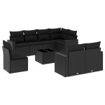 vidaXL Set mobilier de grădină cu perne, 9 piese, negru, poliratan vidaXL Set mobilier de grădină cu perne, 9 piese, negru, poliratan