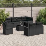 vidaXL Set mobilier de grădină cu perne, 9 piese, negru, poliratan vidaXL Set mobilier de grădină cu perne, 9 piese, negru, poliratan