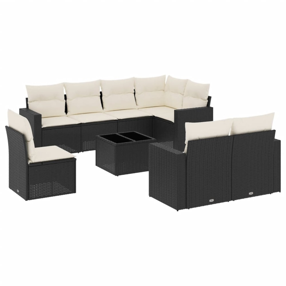 vidaXL Set mobilier de grădină cu perne, 9 piese, negru, poliratan