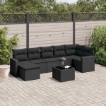 vidaXL Set mobilier de grădină cu perne, 8 piese, negru, poliratan vidaXL Set mobilier de grădină cu perne, 8 piese, negru, poliratan