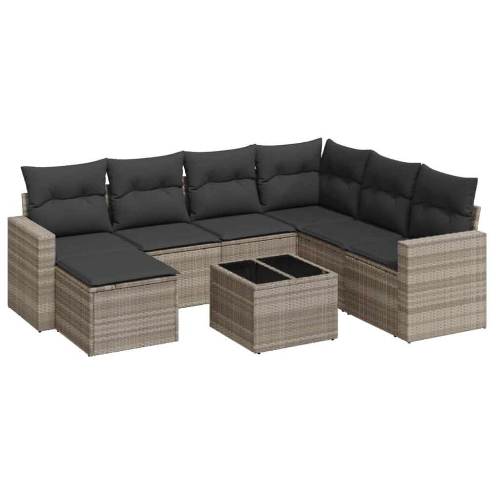 vidaXL Set mobilier de grădină cu perne, 8 piese gri deschis poliratan