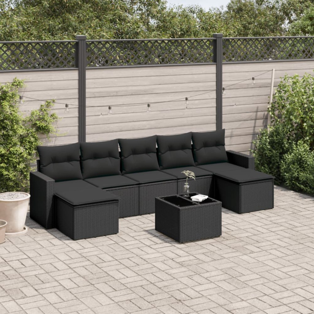 vidaXL Set mobilier de grădină cu perne, 8 piese, negru, poliratan
