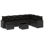 vidaXL Set mobilier de grădină cu perne, 9 piese, negru, poliratan