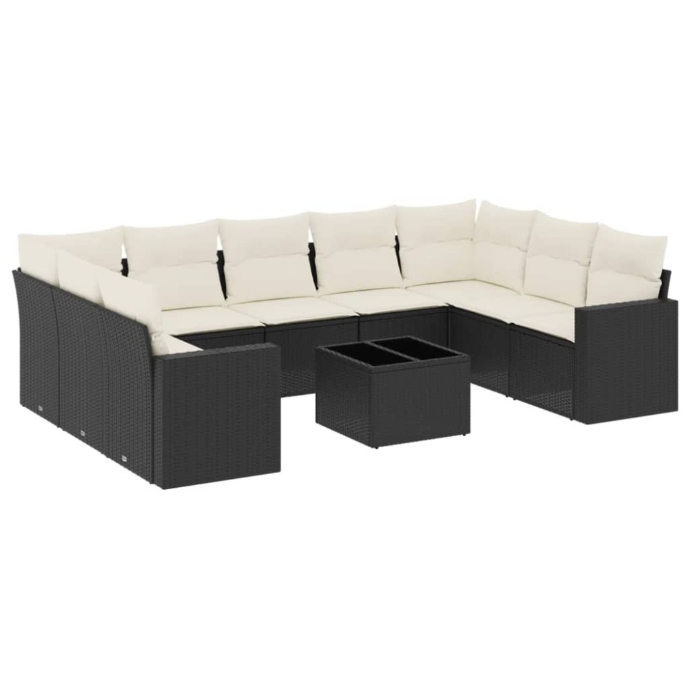 vidaXL Set canapele de grădină cu perne, 10 piese, negru, poliratan