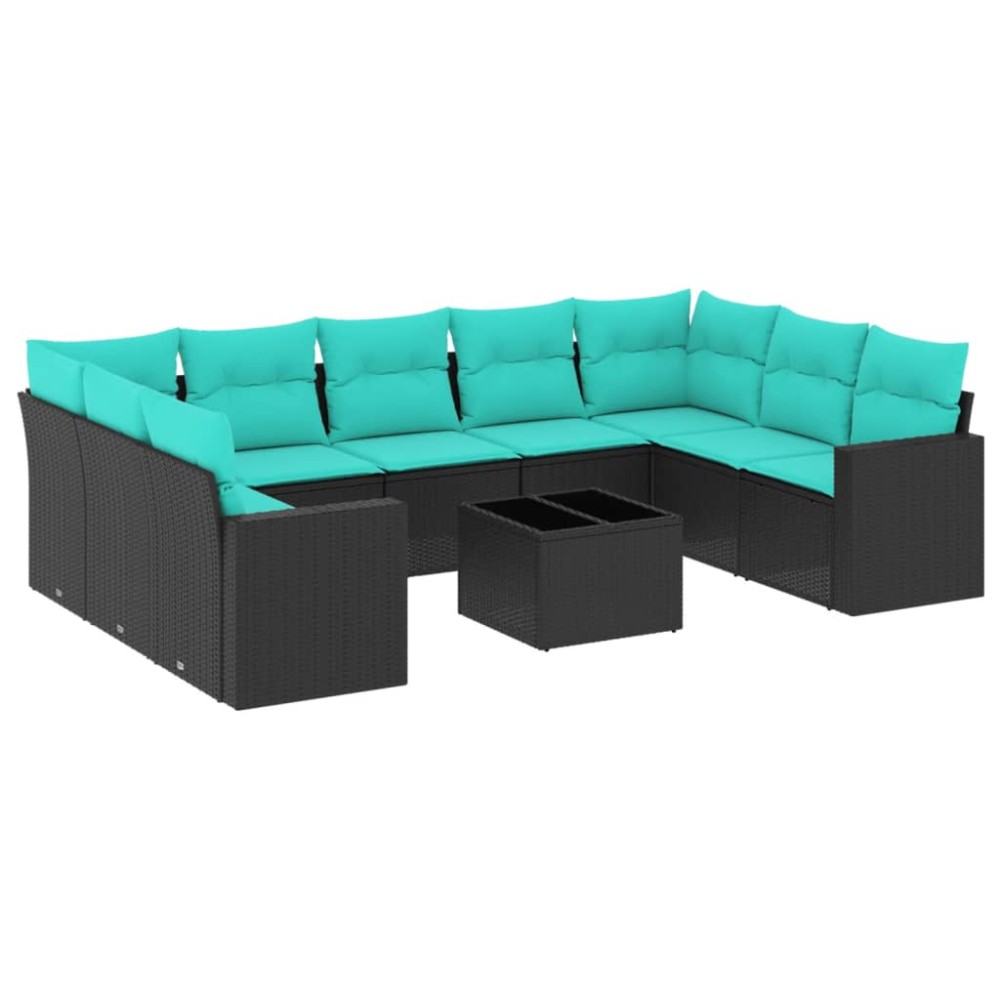 vidaXL Set canapele de grădină cu perne, 10 piese, negru, poliratan