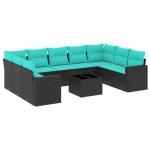 vidaXL Set canapele de grădină cu perne, 10 piese, negru, poliratan