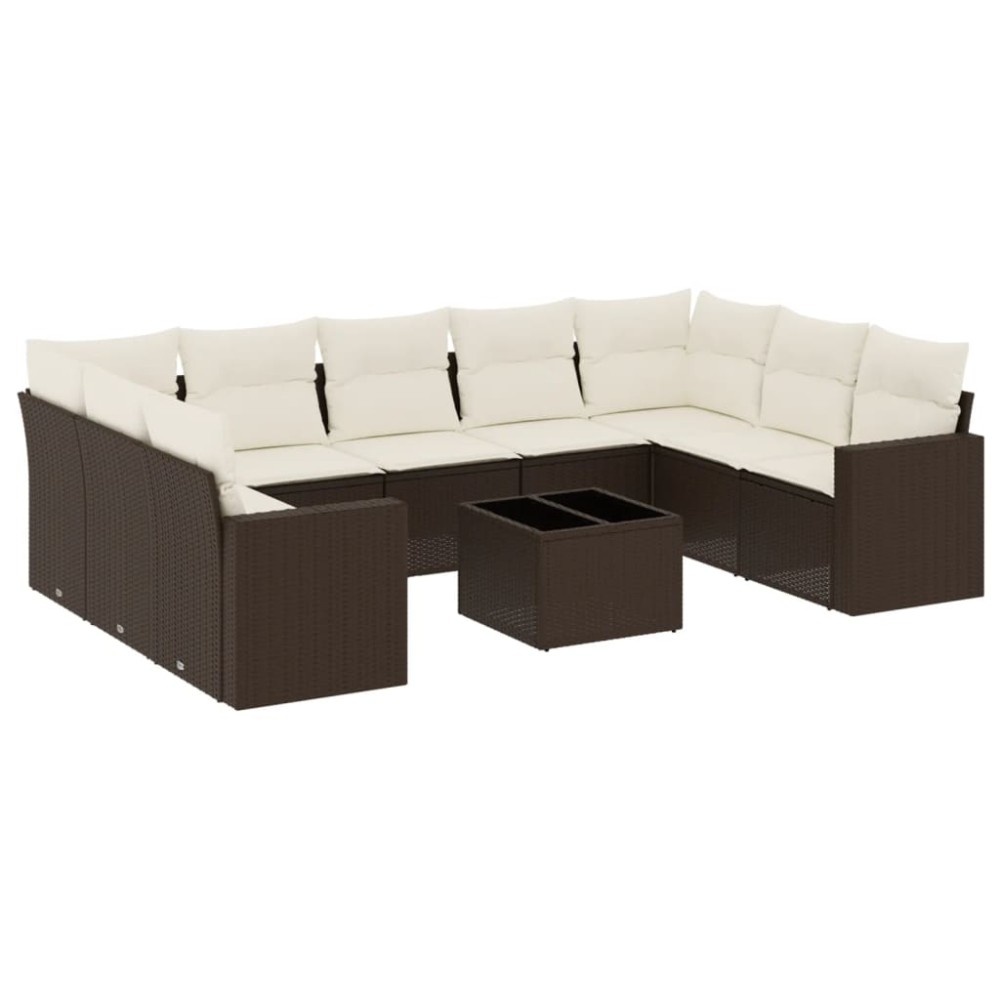 vidaXL Set canapele de grădină cu perne, 10 piese, maro, poliratan