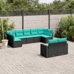 vidaXL Set mobilier de grădină cu perne, 9 piese, negru, poliratan vidaXL Set mobilier de grădină cu perne, 9 piese, negru, poliratan