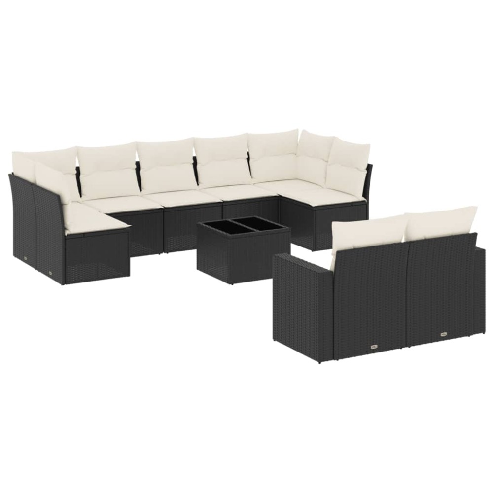 vidaXL Set canapele de grădină cu perne, 10 piese, negru, poliratan