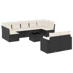 vidaXL Set canapele de grădină cu perne, 10 piese, negru, poliratan