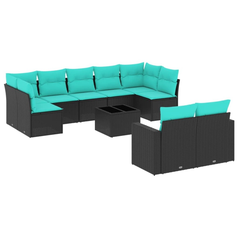 vidaXL Set canapele de grădină cu perne, 10 piese, negru, poliratan