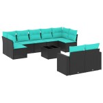 vidaXL Set canapele de grădină cu perne, 10 piese, negru, poliratan