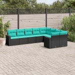 vidaXL Set mobilier de grădină cu perne, 9 piese, negru, poliratan