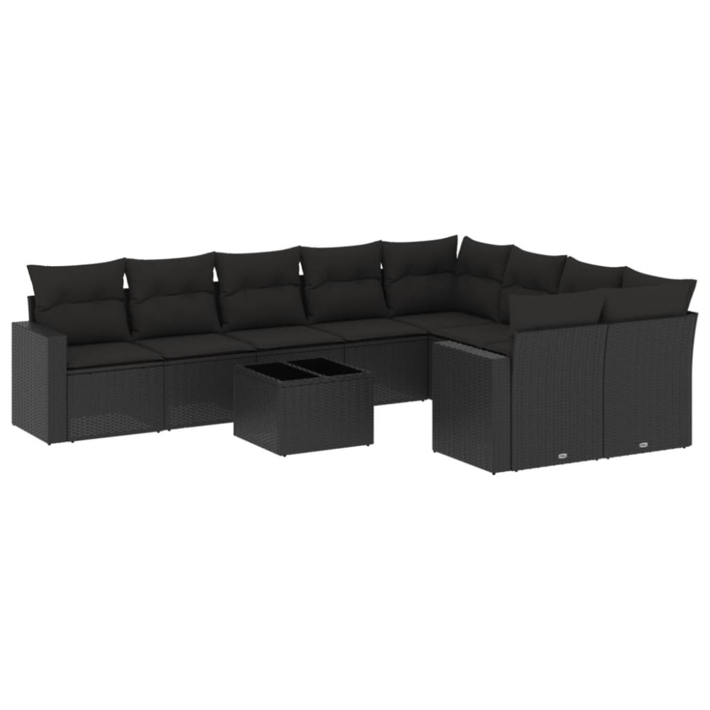 vidaXL Set canapele de grădină cu perne, 10 piese, negru, poliratan