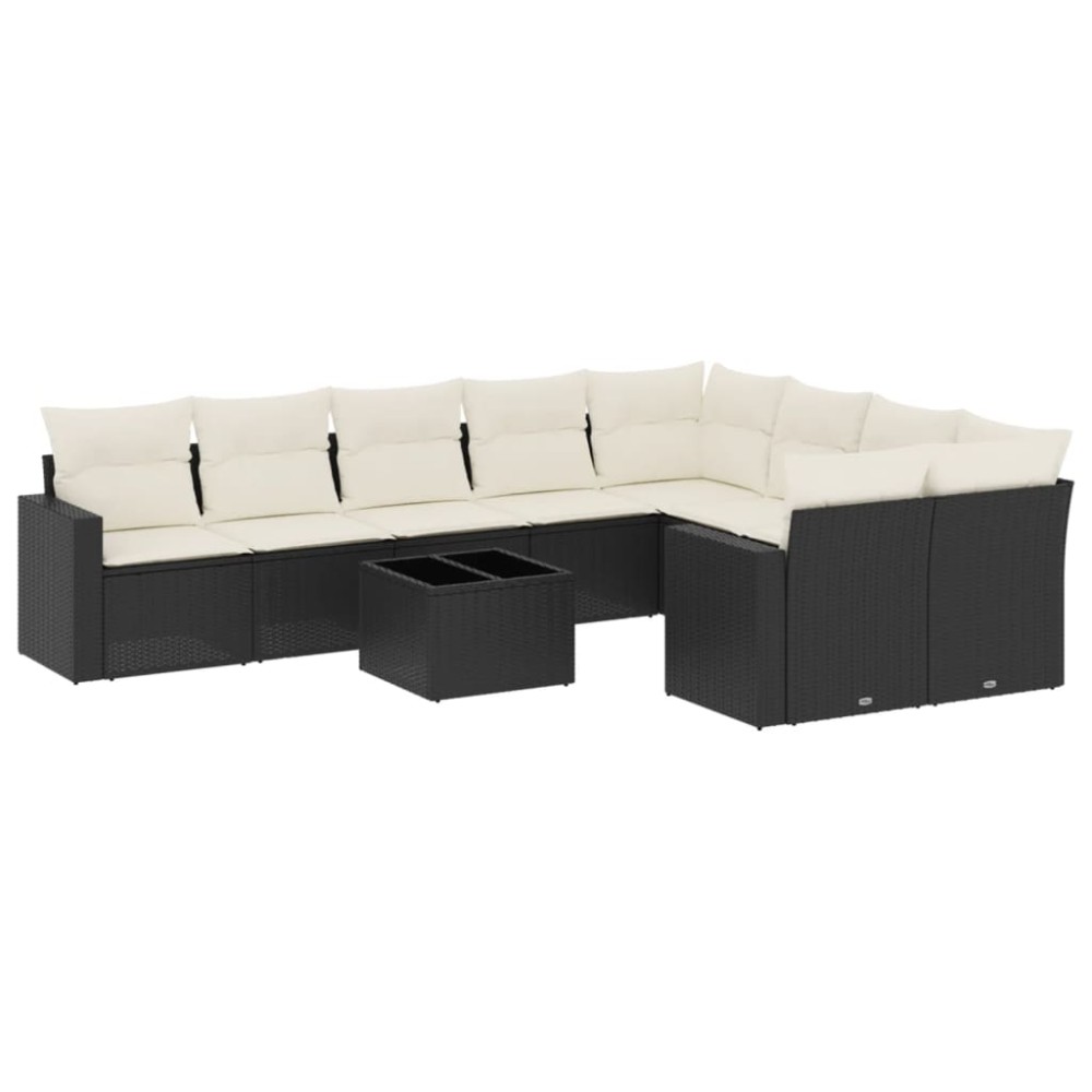 vidaXL Set canapele de grădină cu perne, 10 piese, negru, poliratan