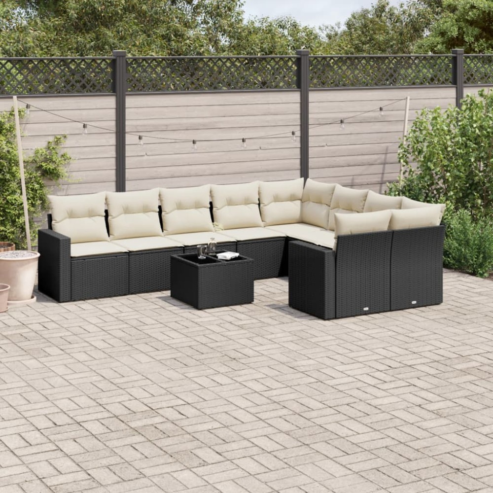 vidaXL Set canapele de grădină cu perne, 10 piese, negru, poliratan
