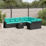 vidaXL Set canapele de grădină cu perne, 10 piese, negru, poliratan vidaXL Set canapele de grădină cu perne, 10 piese, negru, poliratan
