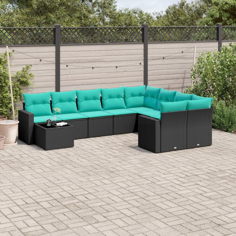 vidaXL Set canapele de grădină cu perne, 10 piese, negru, poliratan