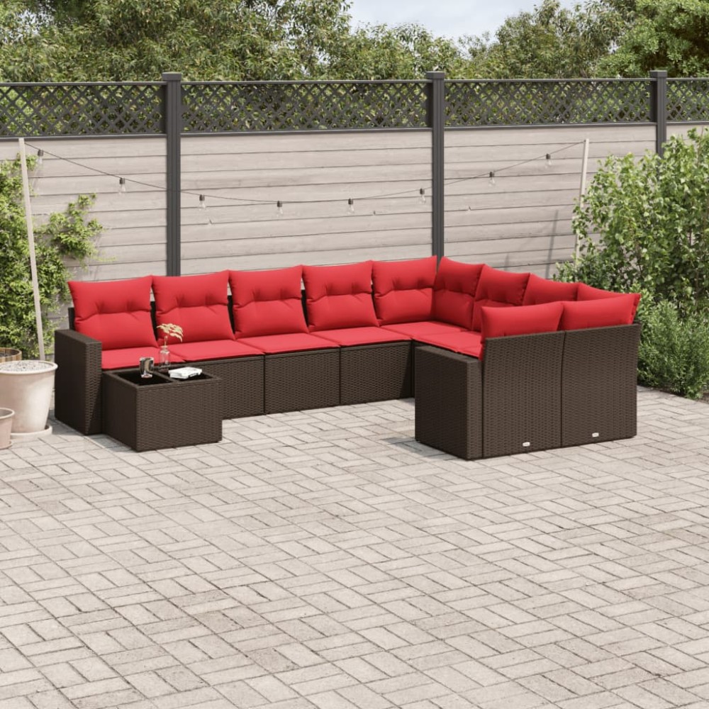 vidaXL Set canapele de grădină cu perne, 10 piese, maro, poliratan