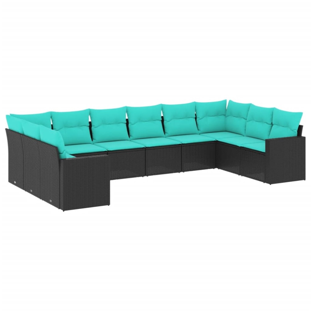 vidaXL Set canapele de grădină cu perne, 10 piese, negru, poliratan