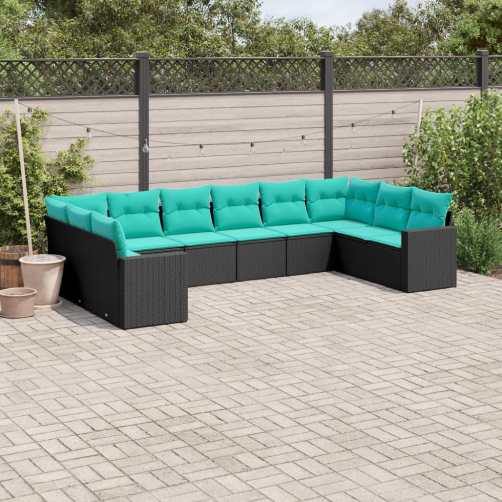 vidaXL Set canapele de grădină cu perne, 10 piese, negru, poliratan