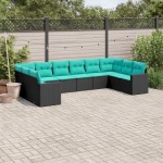 vidaXL Set canapele de grădină cu perne, 10 piese, negru, poliratan