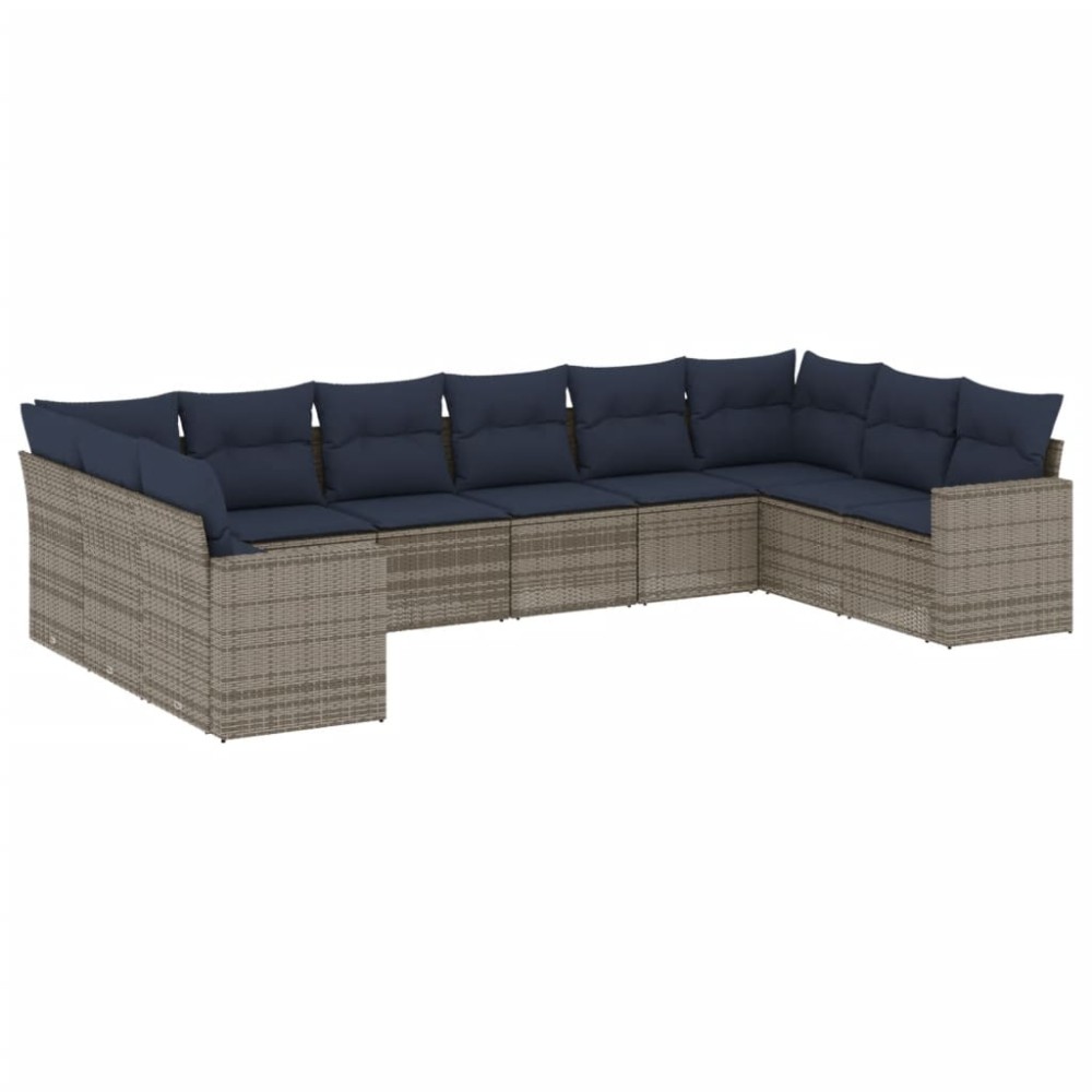 vidaXL Set canapele de grădină cu perne, 10 piese, gri, poliratan
