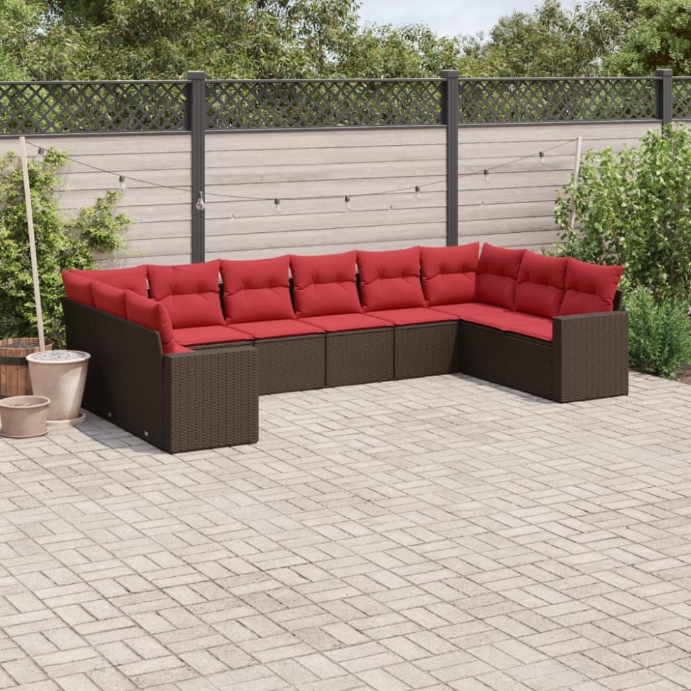 vidaXL Set canapele de grădină cu perne, 10 piese, maro, poliratan