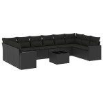 vidaXL Set canapele de grădină cu perne, 11 piese, negru, poliratan vidaXL Set canapele de grădină cu perne, 11 piese, negru, poliratan