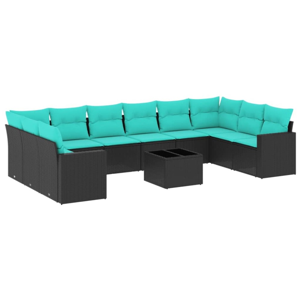 vidaXL Set canapele de grădină cu perne, 11 piese, negru, poliratan